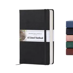 BROWNSTONE JOURNALS A5 Hardcover Lined Journal 5x8 - Notebook for Work & Writing, 160 Pages Thick 100 GSM Paper, Lay Flat Binding, Elastic Band, Ribbon Bookmark (Charcoal Black)