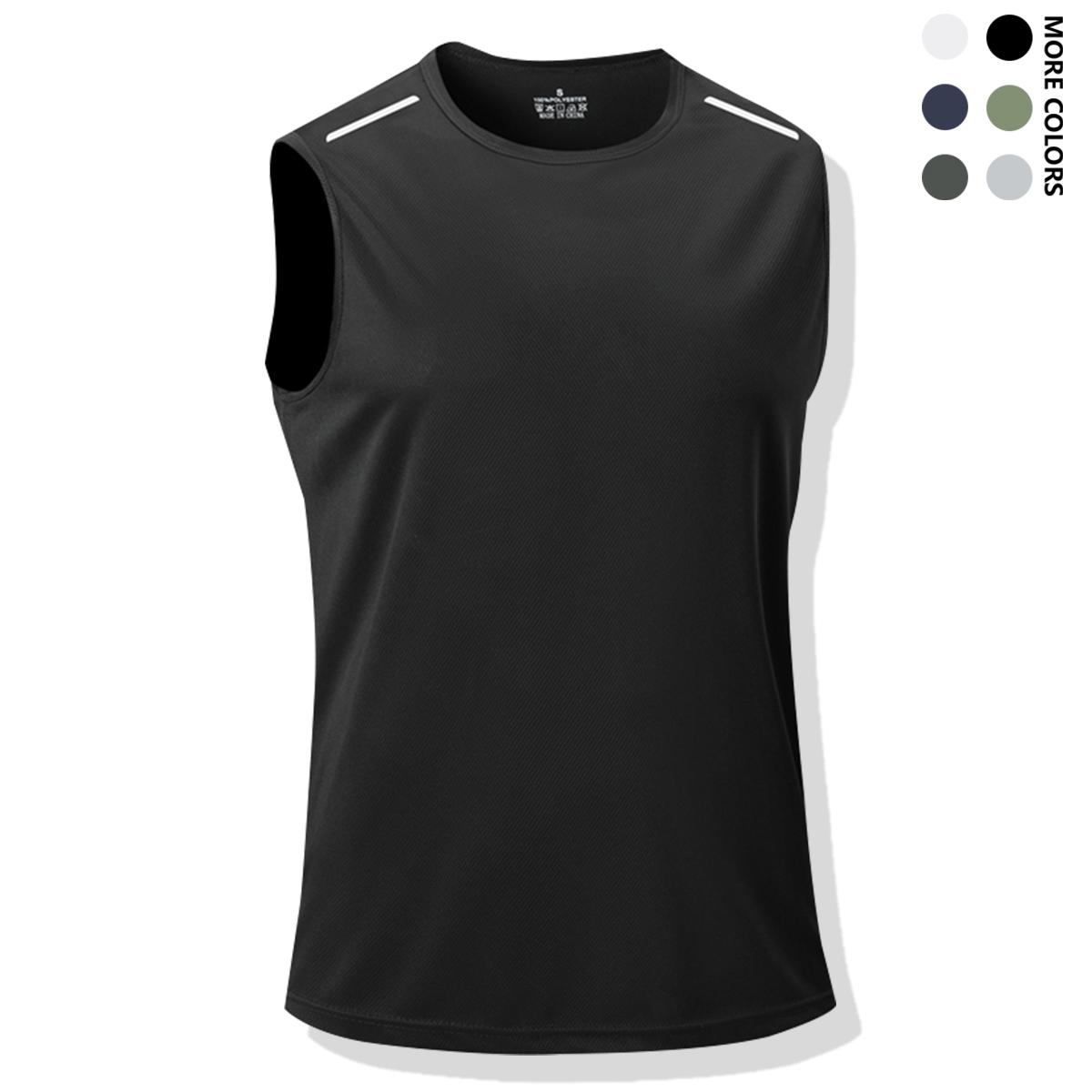 6pcs Set Summer Ice Sliky Fiber Fabric Men's Sleeveless T-Shirt Sports Quick-Dry Vest New Breathable Stretch Tank Top