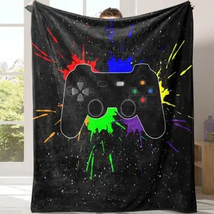 Soft Comfortable Funny Throw Blanket Game Controller Pattern Flannel Blanket 1 Count Lightweight Breathable Throw,Versatile Use Warm Cozy Lounging Napping For Home Office