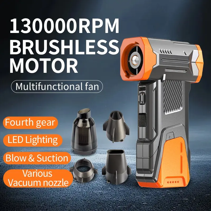 Multi-Function Handheld Turbine Fan with LED Light, Four-Speed Brushless Motor, Portable Outdoor Office Car Cleaning, Rechargeable Multifunction Fan, Powerful Blower, Multifunctional Fan