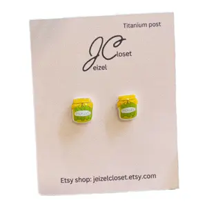PICKLE IN A JAR stud earrings. Handmade and hypoallergenic.  Elegant