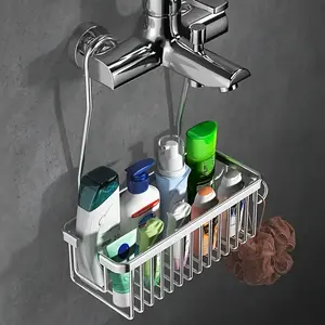 Bathroom Rack - Rust-Proof Aluminum Storage Rack with Hooks and Soap Basket, Durable and Space-Saving Design