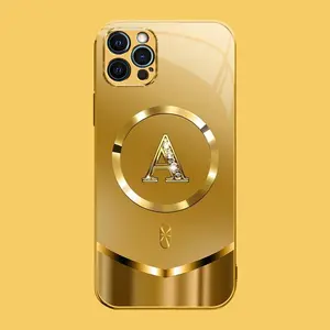 Suitable for [iPhone 12 Pro Max] high-end MagSafe phone case🥰，Luxury Gold 26 Initial phone Case Bling Monogram 952