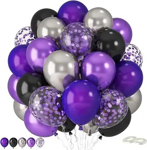 Purple and Black Balloons,60 Pcs 12 Inches Metallic Purple Metallic Silver Matte Black Purple Matte Black Balloons Confetti Balloons for Birthday Wedding,Graduation Halloween Party Decorations