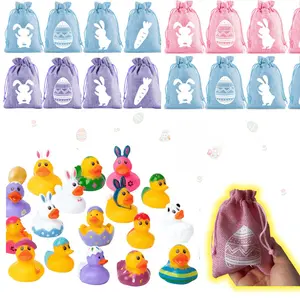 Easter gift 6/12PCS Soft Rubber Duck Toys in Linen Bags - Easter Basket Stuffers, Spring Festival Favors for Kids Students, Party Favors Assortment