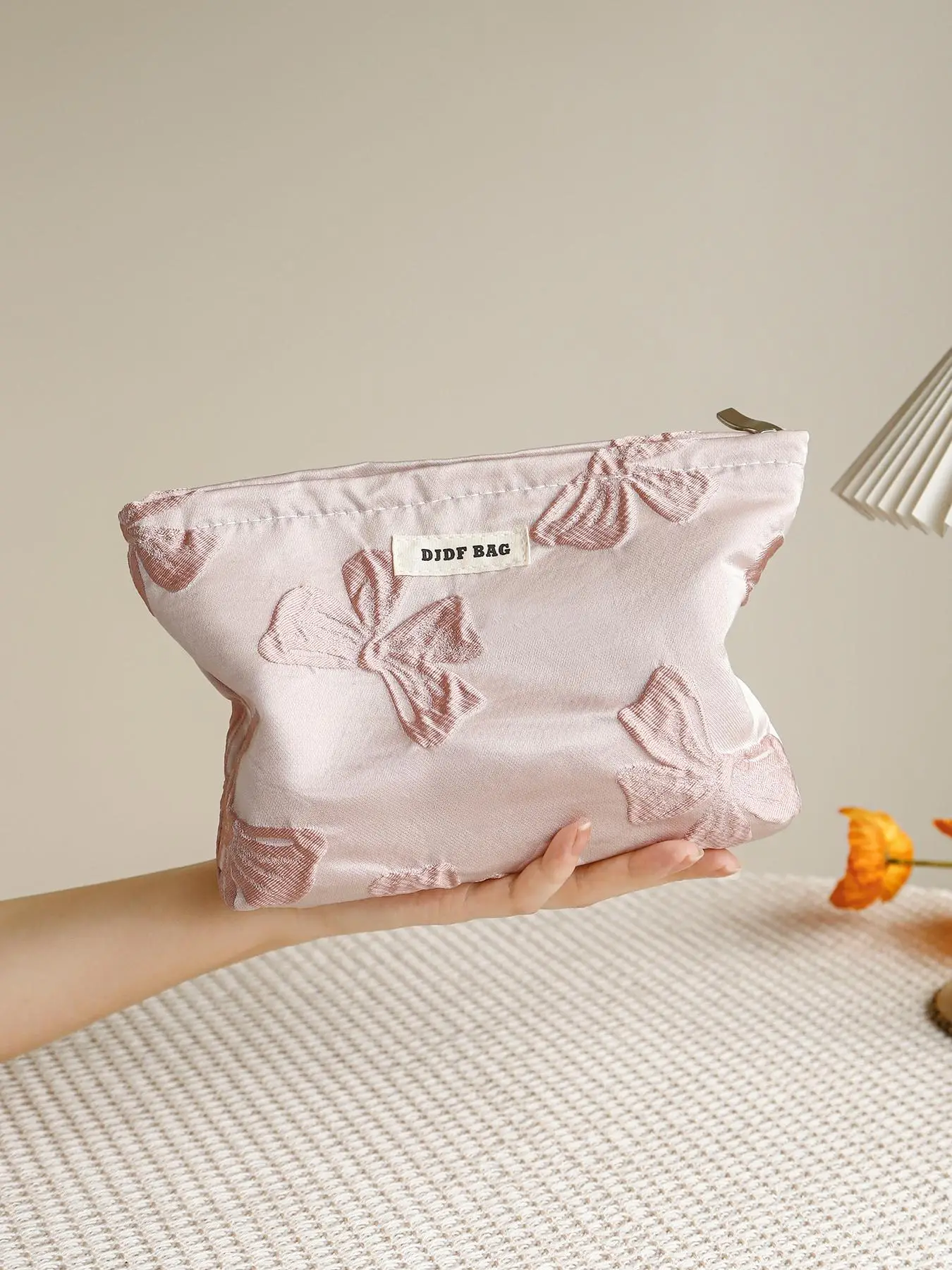 Bow Pattern Toiletry Bag, Large Capacity Cosmetic Storage Bag, Portable Travel Toiletry Bag, Zipper Makeup Bag for Women & Girls