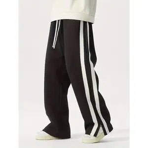 [Plus Size Striped Joggers] Lightweight Plus Size Men's Casual Striped Joggers - Loose Fit Polyester Blend Sweatpants with Pockets, Machine Washable for All-Season Comfort