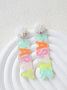 Easter Happy Acrylic Egg Dangle Earrings Set, Cute Fun Holiday Party Gifts, All-Season Elegant Ear Accessories, Metal Chain Material