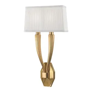 Erie 2-Light Wall Sconce with Pleated Silk Shade and Ribbed Tapered Arms