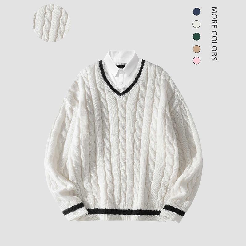 2026 #Springfresh Autumn Winter Men's Polyester Cable-Knit Sweater Soft Skin-Friendly Trendy Casual Formal Shirt Collar Pullover