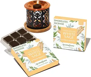 White Sage & Palo Santo Incense Bricks with Taj Exotic Burner by Aromafume | 2x9 Bricks | Sage Incense for Cleansing Negative Energy & Protection | Sage for Smokeless Smudging