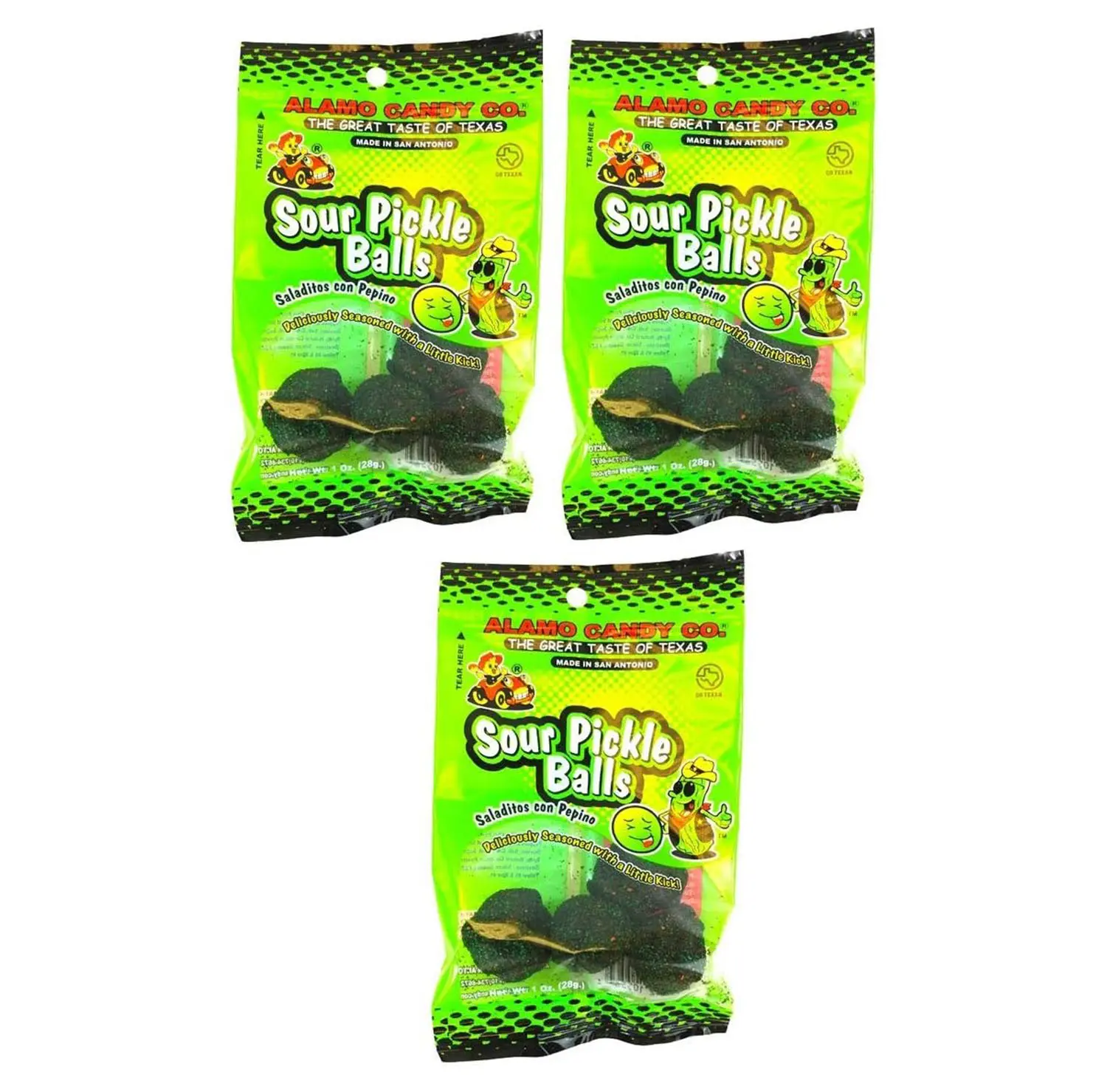 Alamo Candy Sour Pickle Balls, 1 Ounce, Pack of 3 Alamo Candy Sour Pickle Balls, 1 Ounce, Pack of 3