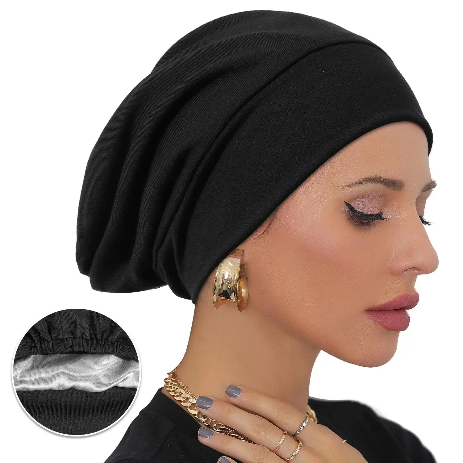 Satin Hair Bonnet Hats - Adjustable Silk Satin Sleeping Wrap, Stay-On Silk-Lined Slouchy Beanie for Curly Hair and Braids, Haircare