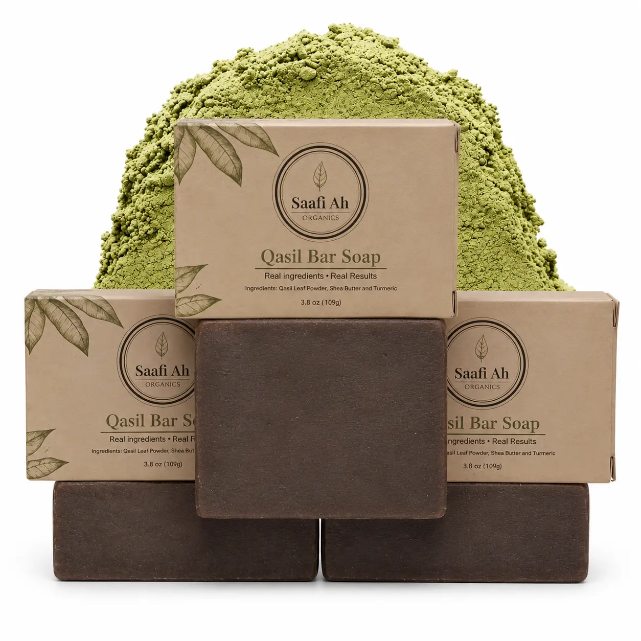 SAAFI AH ORGANICS Qasil Soap Bar - Natural Face & Body Soap with Qasil Powder, Turmeric & Shea Butter, Gentle Exfoliating Cleansing Bar for Face, Body & Hair, Moisturizing, Oil Control, Citrus Scent, Pack Of 3
