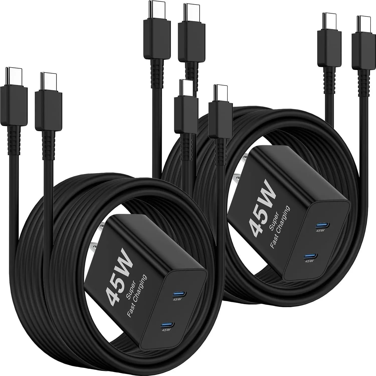 For iPhone 17 Charger,2pcs 45W Dual Port Super Fast Charger with 4pcs 6FT Long Type C to C Cable for Samsung Galaxy S25/S24 Ultra/S23+/S22 Plus/S21/S20/Note 20/10/iPhone 17 16 15 Pro Max
