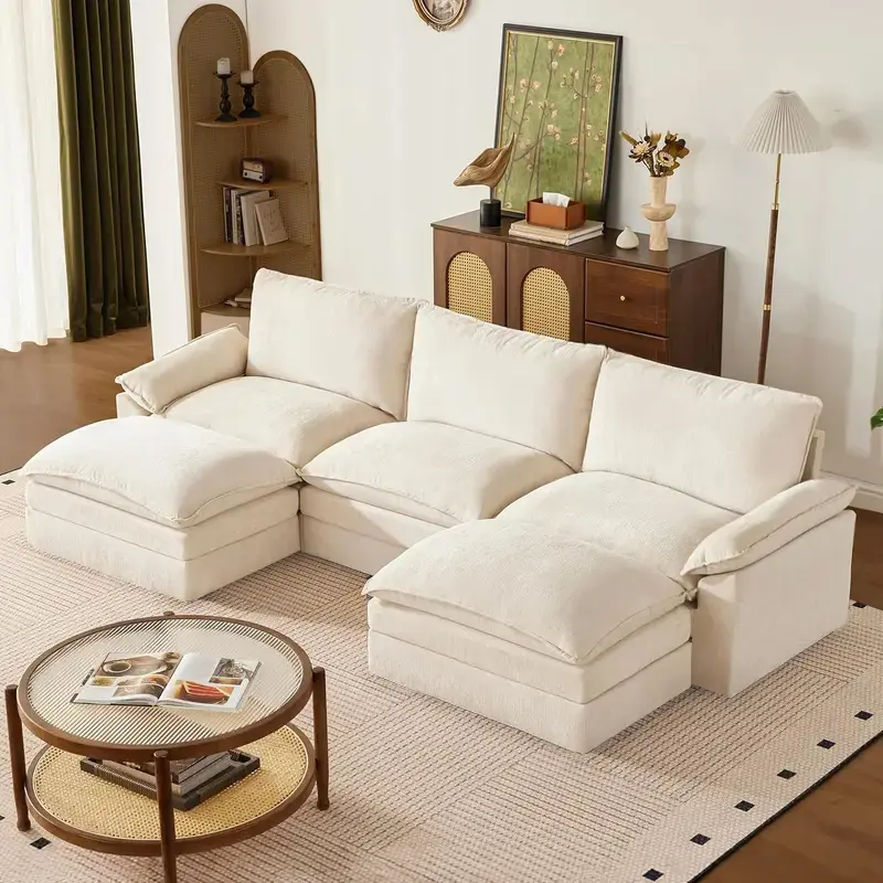 Modern Cloud Sectional Couches 118-155 Inch L/U Shaped 4-6 Seat Modular Sofa with Ottoman for Living Room Deep Seat Comfortable CouchSectionals,Boneless Compressed Sofa