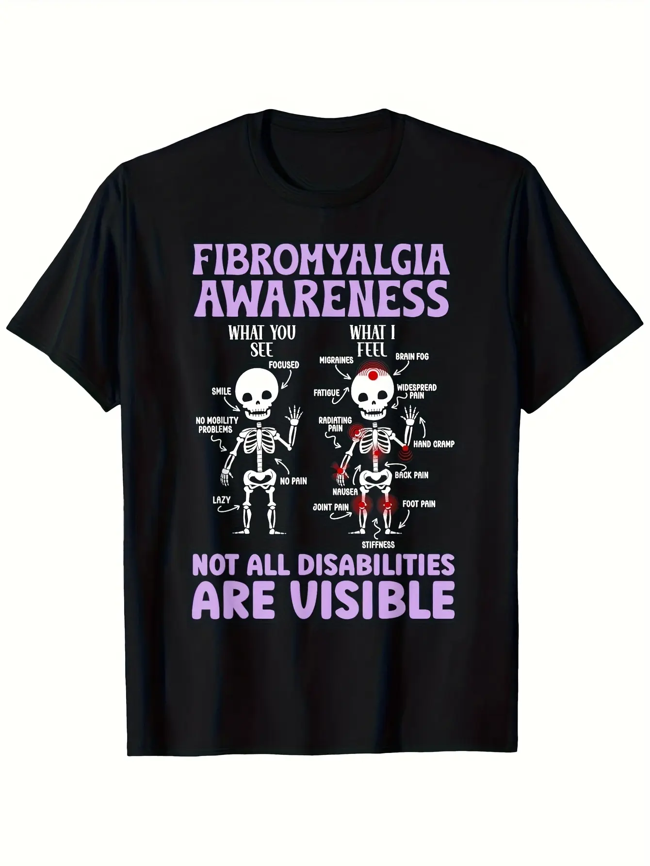 Fibromyalgia Awareness T-Shirt Suitable for Fibro unisex soft cotton short sleeve t shirt, vintage graphic casual tee for men women teens, perfect birthday holiday gift for camping travel gym daily street casual wear