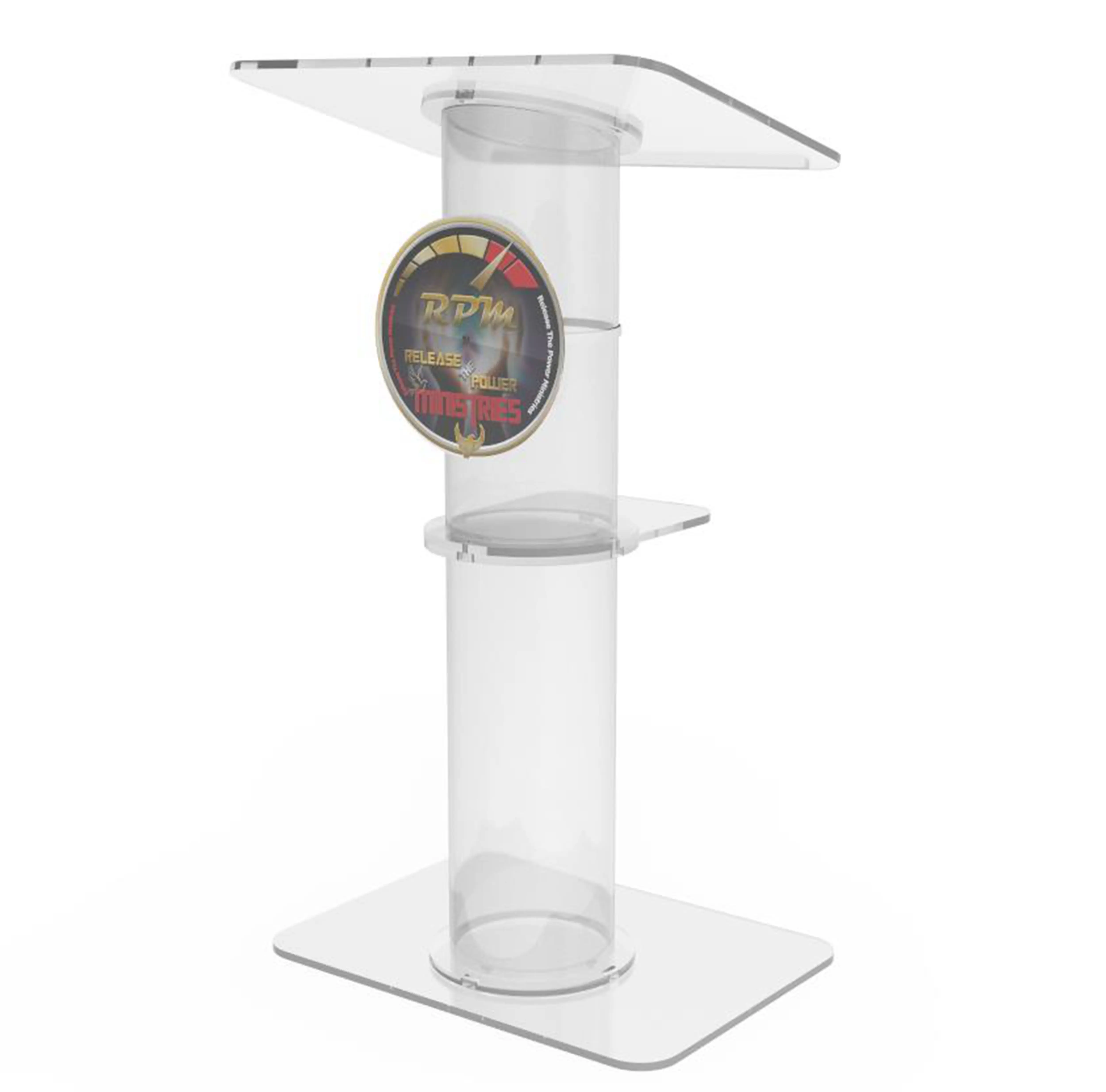 Clear Church Pulpit Event Lectern Plexiglass Acrylic Debate Podium School Simplicy Design 23.3" Wide X 17" Deep X 42" Tall Portable with Cup Holder Tab Custom Color Logo 10.5 X 10.5" Included-NF