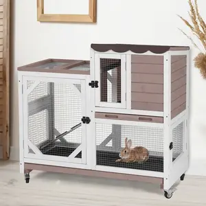 Aivituvin-AIR7013 Premium 2-Story Wooden Rabbit Hutch with Casters