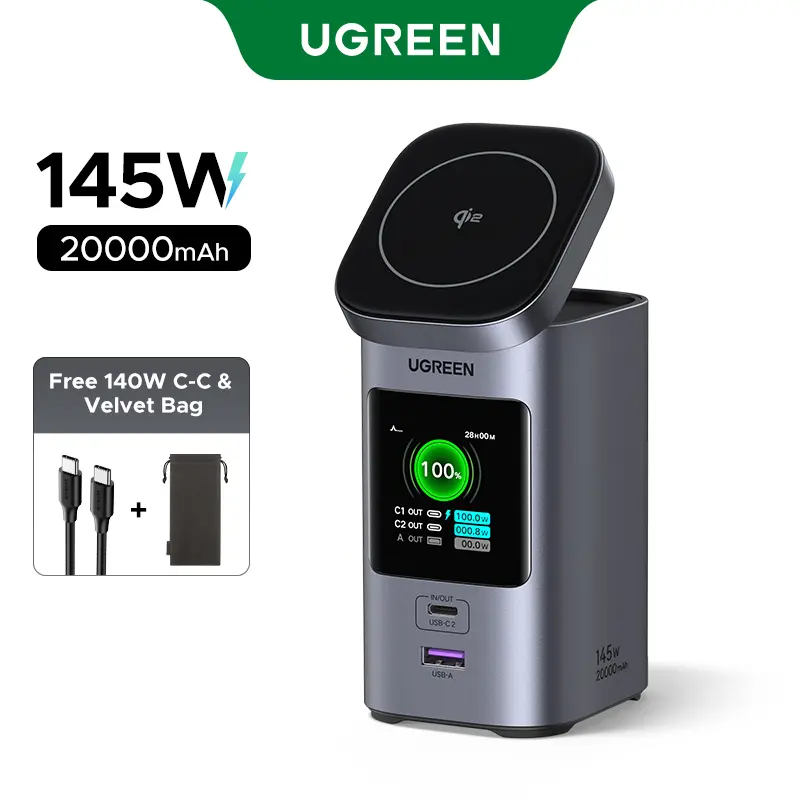 【LIVE ONLY】UGREEN Nexode Power Bank 20000mAh 145W PD 3.0 Portable Charger 72Wh Qi2 Certified 15W Wireless Fast Charging Magsafe Battery Pack 2C1A with TFT Display for iPhone 17/16 Series/MacBook/iPad,September Restock,TikTokShopHolidayHaul