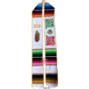 *2026* White Mexico Floral w virgen Graduation Stole Sarape Sash IN STOCK