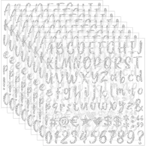 648 PCS Gold Self-Adhesive Glitter Letter Number Stickers for Graduation Cap Scrapbooking Water Bottles Cup 8 Sheets Silver