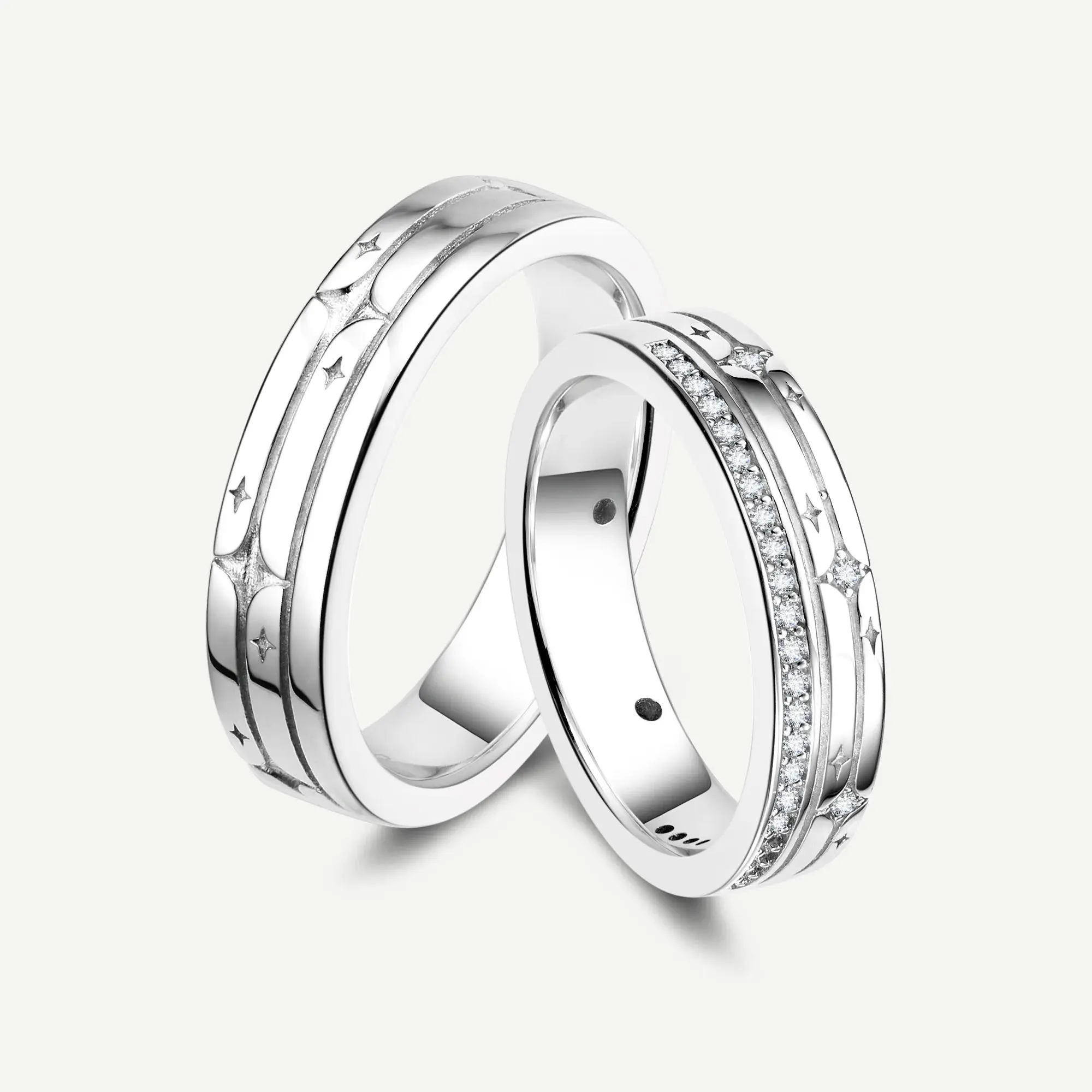 925 Sterling Silver Couples Sets Matching Promise Rings - Engraved with Roman Numerals, Minimalist Cubic Zirconia Engagement Bands, Daily Wear Jewelry, Elegant Fashion Rings, Wedding Promise Ring