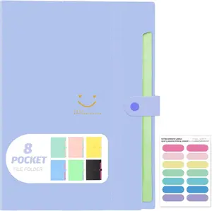 Expanding File Folder, 8 Pockets Accordion File Organizer, A4 Letter Size Paper Document Receipt Organizer Accordian Filing Folder for Classroom, Home, Office and Travel(Purple)
