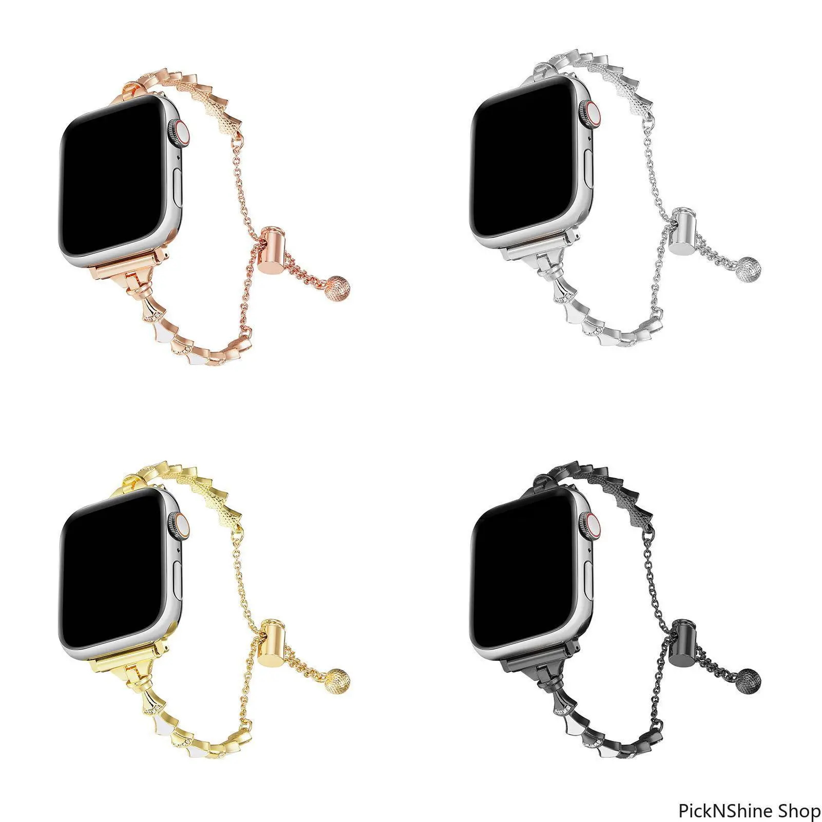 Elegant Rhinestone Smartwatch Strap for Women, Shiny Metal Link Band with Shell Inlay, Fashion Accessory for Daily Wear, Watch Straps, Accessories
