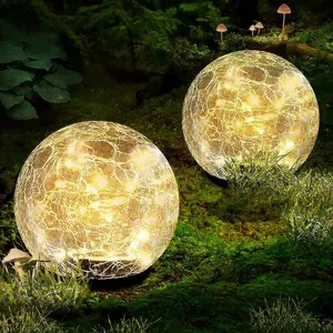 Garden Solar Ball Lights Outdoor Waterproof,30 LED Cracked Glass Globe Solar Power Ground Lights for Path Yard Patio Lawn,Easter,Christmas Decoration Landscape Warm White