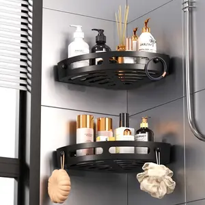 2-Piece Triangle Bathroom Shelf, Corner Shower Rack, Adhesive No-Drill Wall Mount, Corrosion Resistant Organizer with 2 Hooks ()