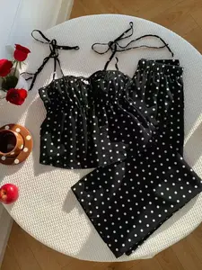 Fashion Polka Dot Halter Wide Leg Pants Set Outfit, Stylish Chic Summer, Casual Wear for Women, Trendy Two-Piece Ensemble