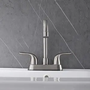 Kitchen Sink Faucet, 2-Handle, High Arc, 3-Hole, Stainless Steel Finish. Modern Cold Hot Basin Faucet Set, Suitable for Bathroom Sink, Modern Style, Ideal for Bathrooms and Wash Basins, Durable Design