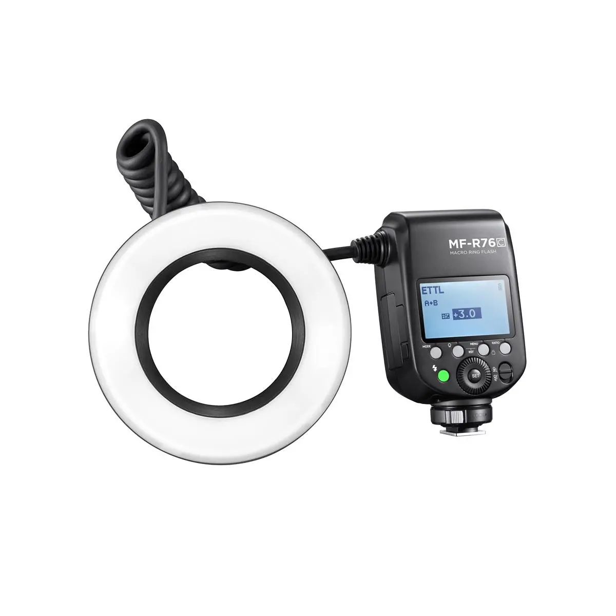 Flashpoint MF-R76 TTL Macro Ring Flash for Canon Camera, Power Adjustment, 0.1-1s Recycle Time, 76Ws Macro Flash Ring Powered by 7.2V/3000mAh Rechargeable Li-Ion Battery, 550 Full-Power Flashes