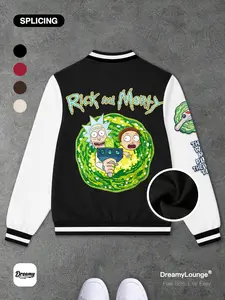 Rick and Morty Parallel Universe Graphic Baseball Jacket, Casual Fitted Fall Winter Wear, Breathable Warm Home Top