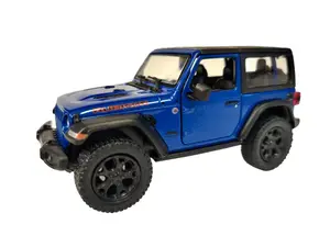 KINSMART 1:34 Scale 2018 Jeep Wrangler Hard Top Diecast Model Car Blue Pull Back & Go Action Openable Doors Officially Licensed Collectible Toy