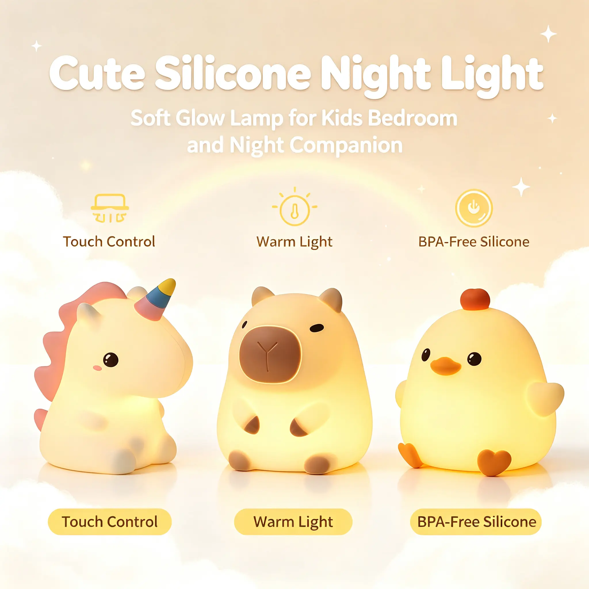Unicorn-shaped night light, USB rechargeable silicone night light with three adjustable brightness levels, fun desk and bedroom decoration, decorative light, birthday gift, atmosphere decorative light #Globally Selected