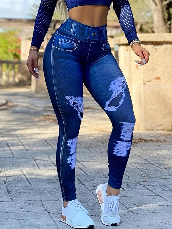 3pcs Women's High Waist Slim Fit Denim Leggings Tie Feet Pants - Everyday Casual Fashion Soft Sports Skinny Long Pants Stretchy Female