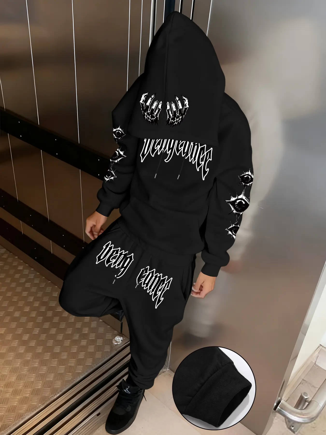 Men's Fall Winter Street Style Hoodie Set, Casual Fitted Two-Piece, Comfortable Loose Fit, Perfect for Various Body Types