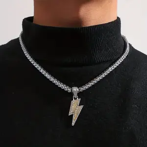 New Trend Lightning Pendant Full High Quality Zircon Hip Hop Trendy With Tennis Chain Necklace Lightning Necklace
