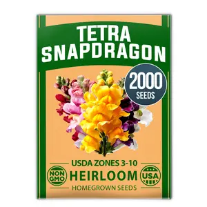 Snapdragon Seeds Tetra (0.3g) – 2000 Tall Flower Seeds to Plant Outside - Vibrant Perennial Snapdragons Mixed Colors - Cut Flower Seeds for Gardens, Borders, Bouquets (Antirrhinum majus)