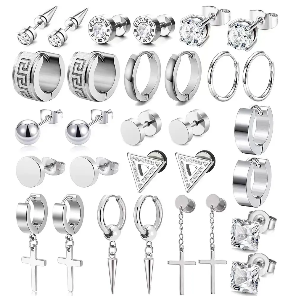 Men's Comfortable Punk Perforated Fashion Earrings Set - Avant-Garde Casual Earring Stacking Set, Party Festival Jewelry for Music Events