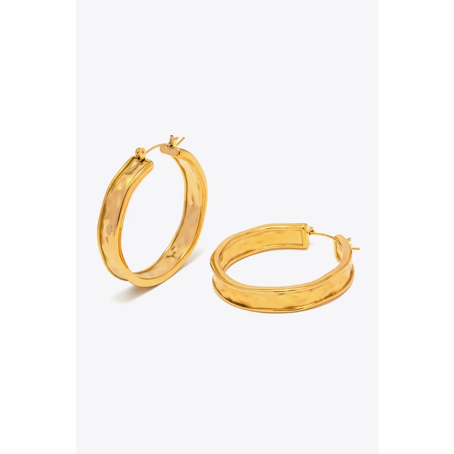Hammered Stainless Steel Hoop Earrings
