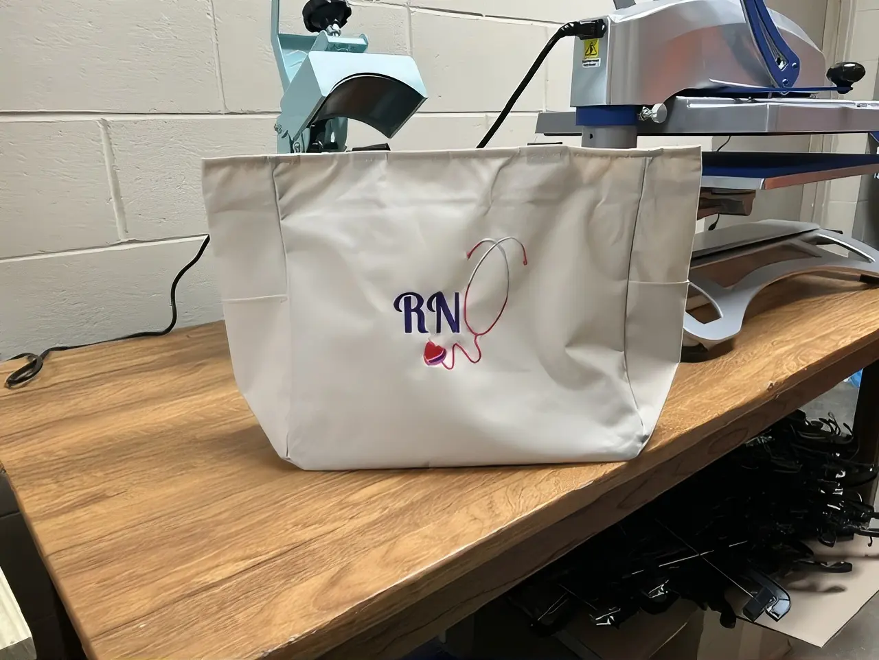Women's RN Embroidered Tote Bag - White, Open Top, Durable, Practical, Ideal for Daily Carry Items, Perfect for Personal Use or Gifting