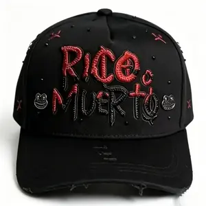 2026 popular black hat, with red and black letter embroidery, fashionable hip-hop trend, adjustable baseball cap