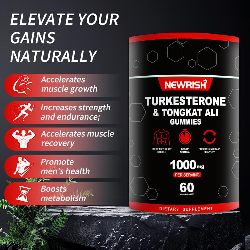 Newrish Strength Gummies - with Turkestan Ajuga and Tongkat Ali Root Extracts - Immunoglobulin - Boosts Strength and Power - Bodybuilding Supplement - 60 Gummies