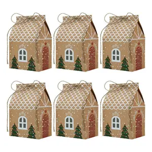 20/10pc Christmas Candy Box House-shaped Kraft Paper Gift Bag for Cookie Pack with Twine Festival Party Favors Xmas Tree Decor
