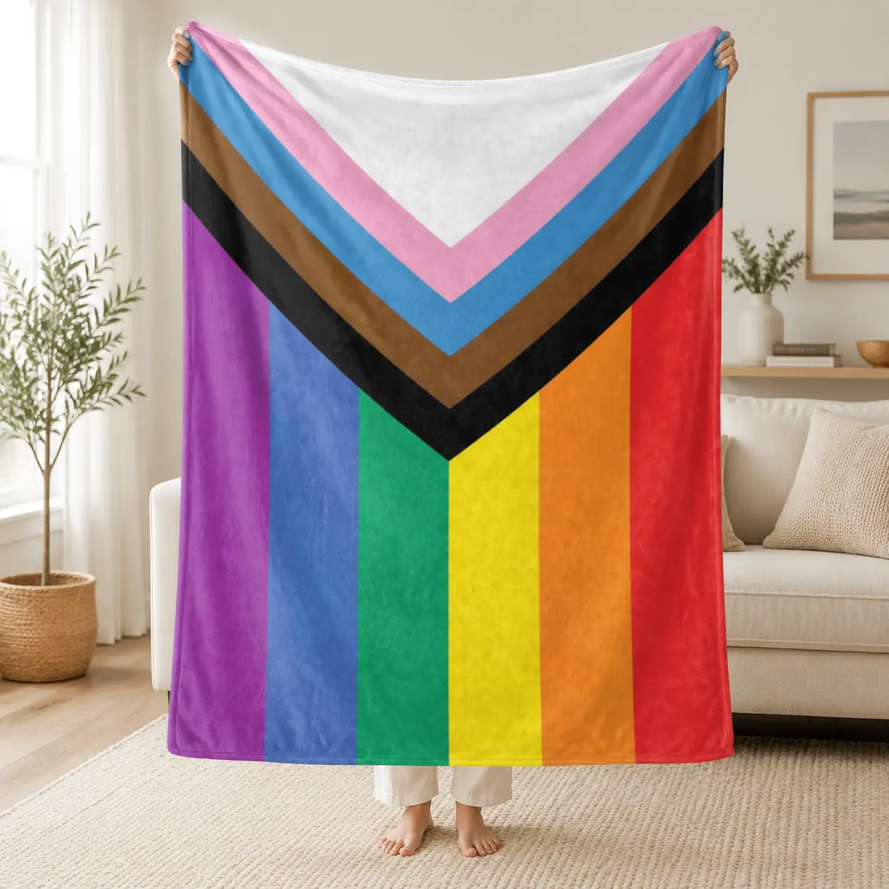 Colorful Geometric Throw Blanket, Modern Rainbow Stripe Design Soft Cozy Blanket for Bedroom, Couch, Dorm Room Decor, Aesthetic Home Accent Gift