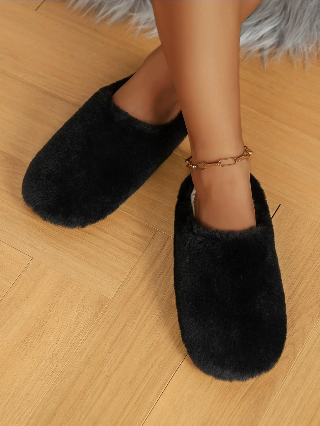 Women's Casual Comfortable Fluffy Warm Flat Home Slippers, Lighetweight Plush Bedroom Slippers for Girl for Fall & Winter, All-match Commuter Shoes fo
