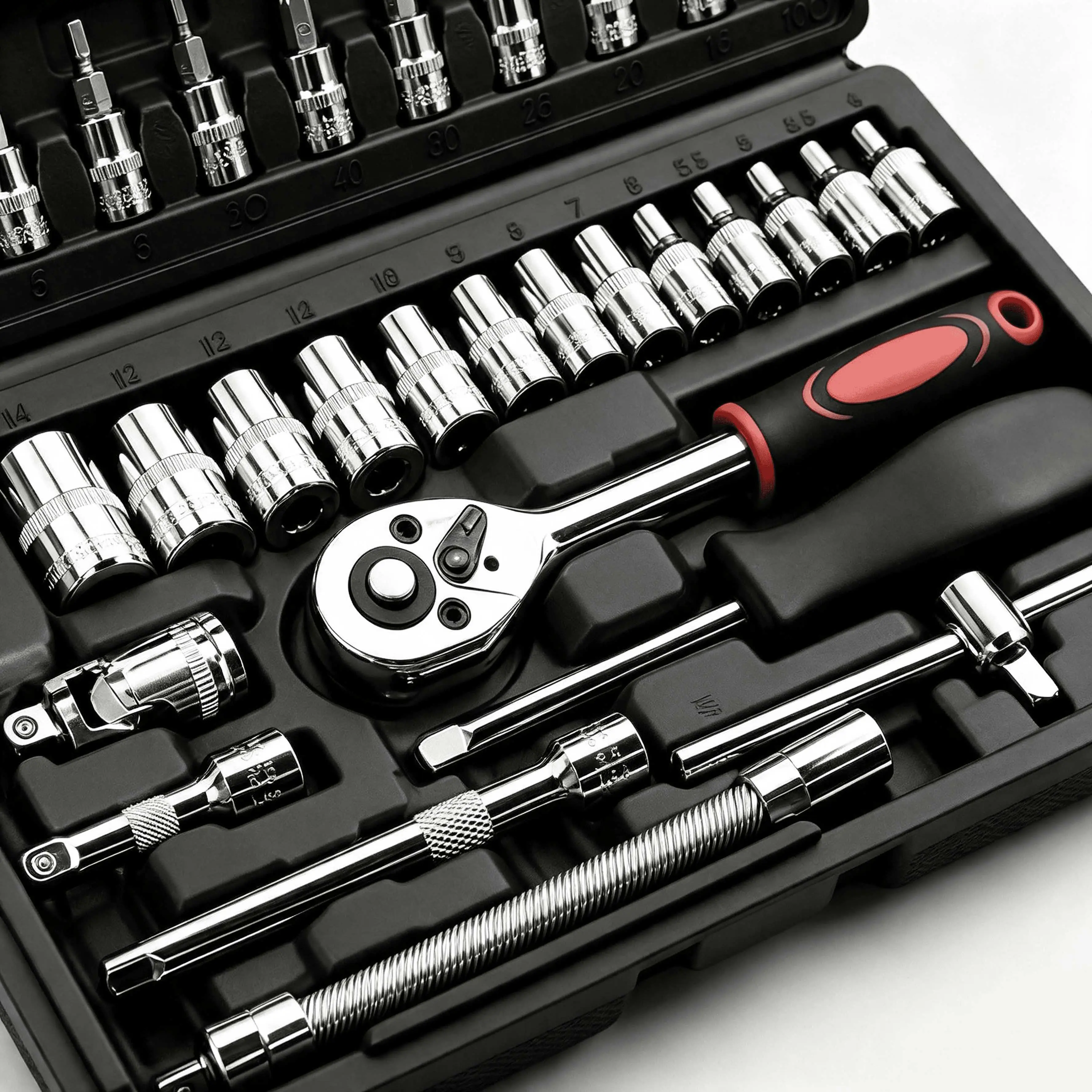46-Piece Multifunctional Socket Wrench Combination Tool Kit - Versatile Drive Sockets, Screwdriver Bits, No Plastic Grip, Essential Hand Tool for Mechanics, Essential for Car Maintenance